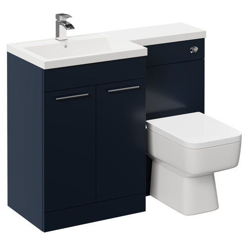 Napoli Combination Deep Blue 1100mm Vanity Unit Toilet Suite with Left Hand L Shaped 1 Tap Hole Basin and 2 Doors with Polished Chrome Handles Left Hand Side View