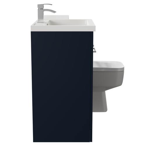 Napoli Combination Deep Blue 1100mm Vanity Unit Toilet Suite with Left Hand L Shaped 1 Tap Hole Basin and 2 Doors with Polished Chrome Handles Side on View