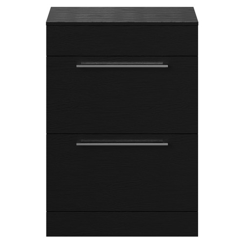 Napoli 390 Nero Oak 600mm Floor Standing Vanity Unit for Countertop Basins with 2 Drawers and Polished Chrome Handles Front View