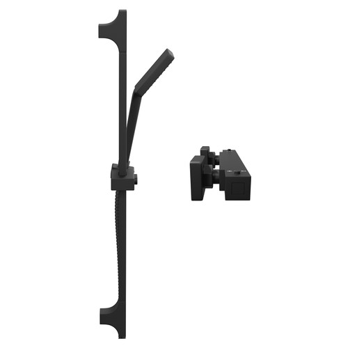 Colore Square Matt Black Thermostatic Bar Valve Mixer Shower with Square Slide Rail Kit Side on View