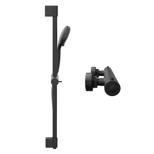 Colore Round Matt Black Thermostatic Bar Valve Mixer Shower with Round Slide Rail Kit Side on View