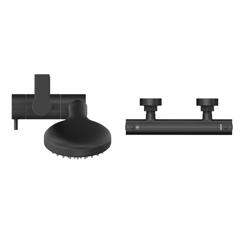 Colore Round Matt Black Thermostatic Bar Valve Mixer Shower with Round Slide Rail Kit Top View From Above