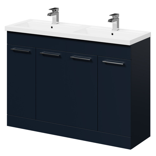 Napoli Deep Blue 1200mm Floor Standing Vanity Unit with Polymarble Double Basin and 4 Doors with Polished Chrome Handles Right Hand Side View