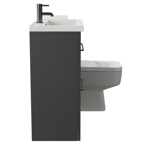 Napoli 390 Combination Gloss Grey 1100mm Vanity Unit Toilet Suite with Left Hand L Shaped 1 Tap Hole Basin and 2 Drawers with Gunmetal Grey Handles Side View