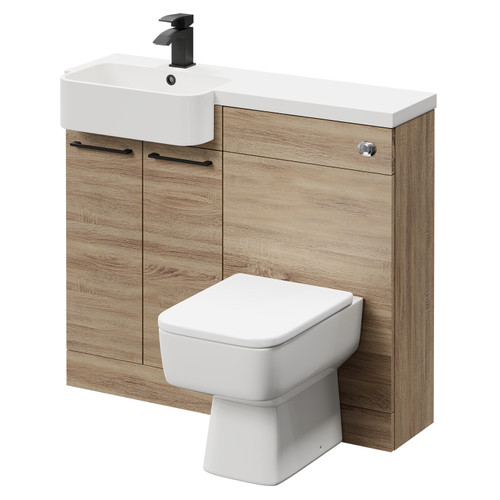 Napoli Combination Bordalino Oak 1000mm Vanity Unit Toilet Suite with Left Hand Round Semi Recessed 1 Tap Hole Basin and 2 Doors with Matt Black Handles Right Hand View