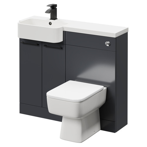 Napoli Combination Gloss Grey 1000mm Vanity Unit Toilet Suite with Left Hand Round Semi Recessed 1 Tap Hole Basin and 2 Doors with Matt Black Handles Right Hand View