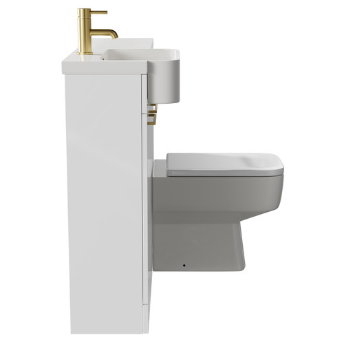 Napoli Combination Gloss White 1000mm Vanity Unit Toilet Suite with Left Hand Round Semi Recessed 1 Tap Hole Basin and 2 Doors with Brushed Brass Handles Side View