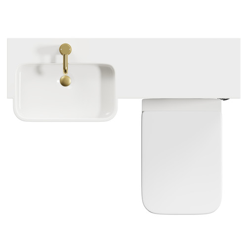 Napoli Combination Gloss White 1000mm Vanity Unit Toilet Suite with Left Hand Round Semi Recessed 1 Tap Hole Basin and 2 Doors with Brushed Brass Handles Top View From Above