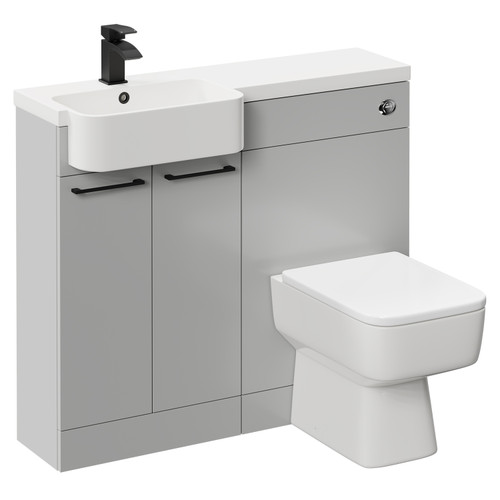 Napoli Combination Gloss Grey Pearl 1000mm Vanity Unit Toilet Suite with Left Hand Round Semi Recessed 1 Tap Hole Basin and 2 Doors with Matt Black Handles Left Hand View
