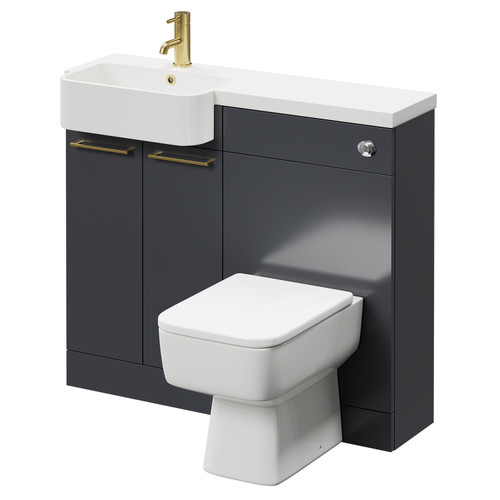 Napoli Combination Gloss Grey 1000mm Vanity Unit Toilet Suite with Left Hand Round Semi Recessed 1 Tap Hole Basin and 2 Doors with Brushed Brass Handles Right Hand View