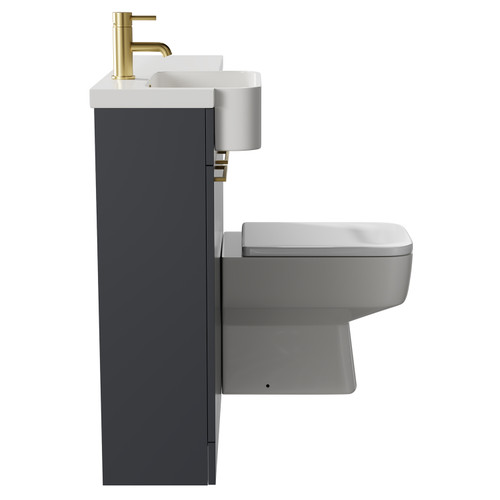 Napoli Combination Gloss Grey 1000mm Vanity Unit Toilet Suite with Left Hand Round Semi Recessed 1 Tap Hole Basin and 2 Doors with Brushed Brass Handles Side View