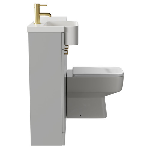 Napoli Combination Gloss Grey Pearl 1000mm Vanity Unit Toilet Suite with Left Hand Round Semi Recessed 1 Tap Hole Basin and 2 Doors with Brushed Brass Handles Side View