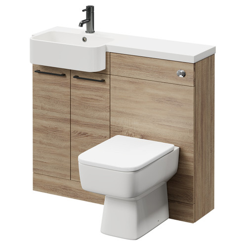 Napoli Combination Bordalino Oak 1000mm Vanity Unit Toilet Suite with Left Hand Round Semi Recessed 1 Tap Hole Basin and 2 Doors with Gunmetal Grey Handles Right Hand View