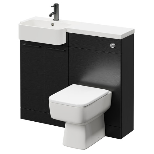 Napoli Combination Nero Oak 1000mm Vanity Unit Toilet Suite with Left Hand Round Semi Recessed 1 Tap Hole Basin and 2 Doors with Gunmetal Grey Handles Right Hand View