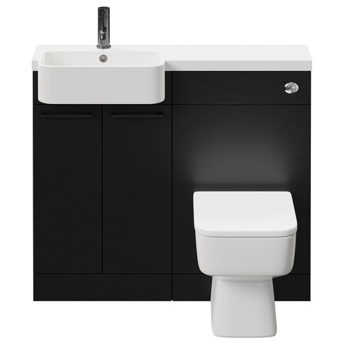 Napoli Combination Nero Oak 1000mm Vanity Unit Toilet Suite with Left Hand Round Semi Recessed 1 Tap Hole Basin and 2 Doors with Gunmetal Grey Handles Front View