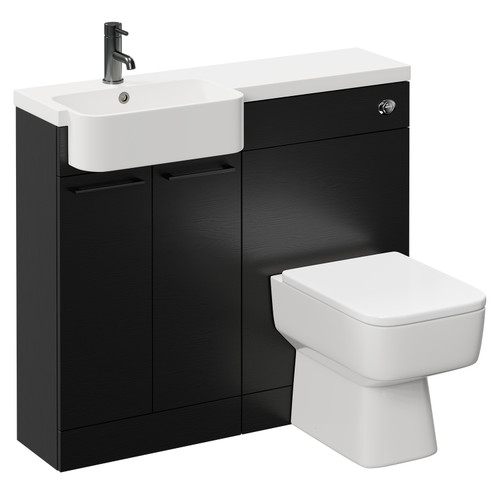 Napoli Combination Nero Oak 1000mm Vanity Unit Toilet Suite with Left Hand Round Semi Recessed 1 Tap Hole Basin and 2 Doors with Gunmetal Grey Handles Left Hand View