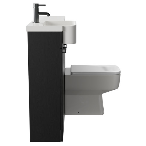 Napoli Combination Nero Oak 1000mm Vanity Unit Toilet Suite with Left Hand Round Semi Recessed 1 Tap Hole Basin and 2 Doors with Gunmetal Grey Handles Side View