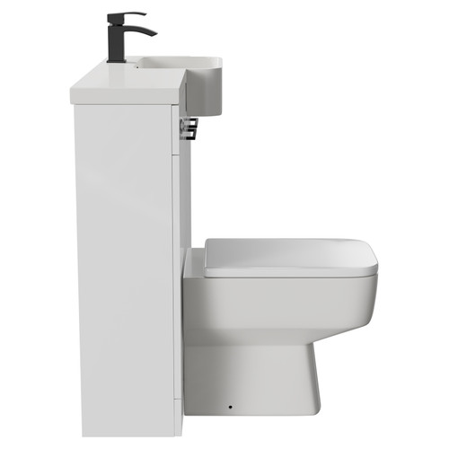 Napoli Combination Gloss White 1000mm Vanity Unit Toilet Suite with Right Hand Round Semi Recessed 1 Tap Hole Basin and 2 Doors with Matt Black Handles Side View