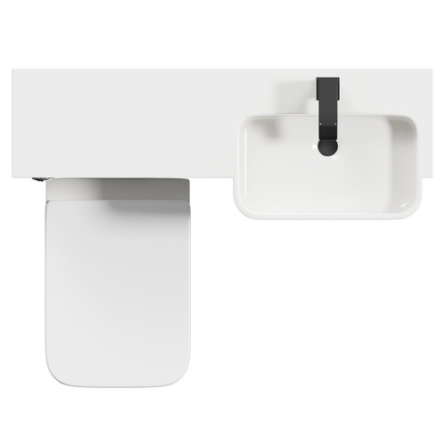 Napoli Combination Gloss White 1000mm Vanity Unit Toilet Suite with Right Hand Round Semi Recessed 1 Tap Hole Basin and 2 Doors with Matt Black Handles Top View From Above