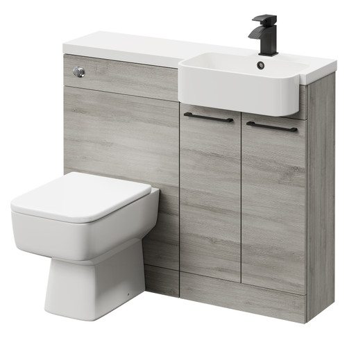 Napoli Combination Molina Ash 1000mm Vanity Unit Toilet Suite with Right Hand Round Semi Recessed 1 Tap Hole Basin and 2 Doors with Matt Black Handles Right Hand View