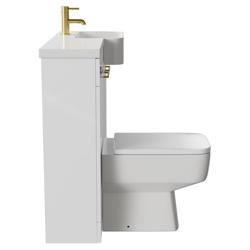 Napoli Combination Gloss White 1000mm Vanity Unit Toilet Suite with Right Hand Round Semi Recessed 1 Tap Hole Basin and 2 Doors with Brushed Brass Handles Side View