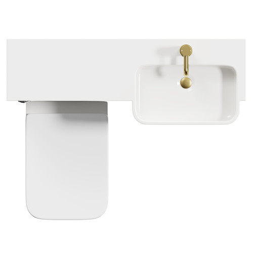 Napoli Combination Gloss White 1000mm Vanity Unit Toilet Suite with Right Hand Round Semi Recessed 1 Tap Hole Basin and 2 Doors with Brushed Brass Handles Top View From Above