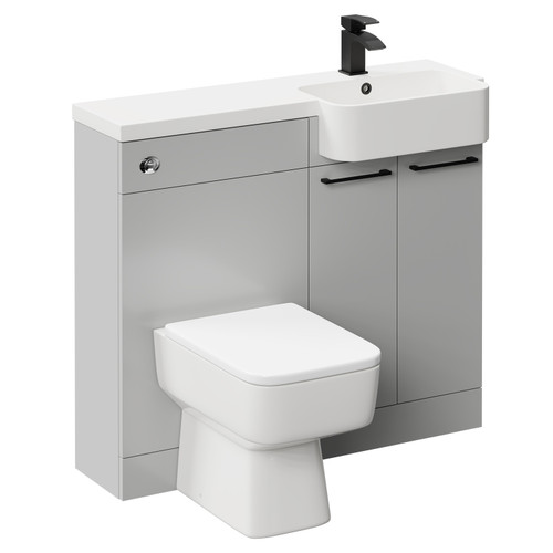 Napoli Combination Gloss Grey Pearl 1000mm Vanity Unit Toilet Suite with Right Hand Round Semi Recessed 1 Tap Hole Basin and 2 Doors with Matt Black Handles Left Hand View