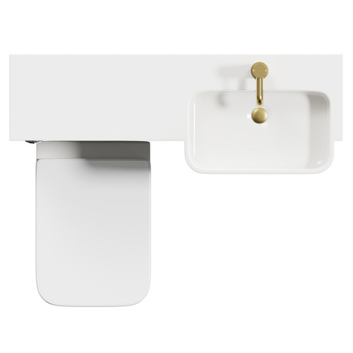 Napoli Combination Molina Ash 1000mm Vanity Unit Toilet Suite with Right Hand Round Semi Recessed 1 Tap Hole Basin and 2 Doors with Brushed Brass Handles Top View From Above