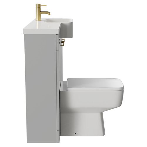 Napoli Combination Gloss Grey Pearl 1000mm Vanity Unit Toilet Suite with Right Hand Round Semi Recessed 1 Tap Hole Basin and 2 Doors with Brushed Brass Handles Side View