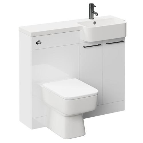 Napoli Combination Gloss White 1000mm Vanity Unit Toilet Suite with Right Hand Round Semi Recessed 1 Tap Hole Basin and 2 Doors with Gunmetal Grey Handles Left Hand View