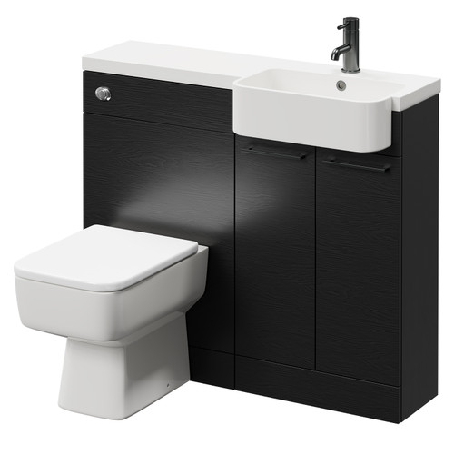 Napoli Combination Nero Oak 1000mm Vanity Unit Toilet Suite with Right Hand Round Semi Recessed 1 Tap Hole Basin and 2 Doors with Gunmetal Grey Handles Right Hand View