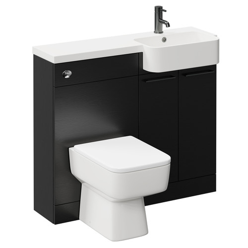 Napoli Combination Nero Oak 1000mm Vanity Unit Toilet Suite with Right Hand Round Semi Recessed 1 Tap Hole Basin and 2 Doors with Gunmetal Grey Handles Left Hand View