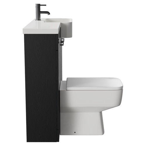 Napoli Combination Nero Oak 1000mm Vanity Unit Toilet Suite with Right Hand Round Semi Recessed 1 Tap Hole Basin and 2 Doors with Gunmetal Grey Handles Side View