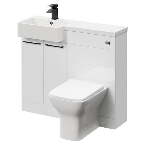 Napoli Combination Gloss White 1000mm Vanity Unit Toilet Suite with Left Hand Square Semi Recessed 1 Tap Hole Basin and 2 Doors with Matt Black Handles Right Hand View