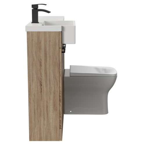 Napoli Combination Bordalino Oak 1000mm Vanity Unit Toilet Suite with Left Hand Square Semi Recessed 1 Tap Hole Basin and 2 Doors with Matt Black Handles Side View