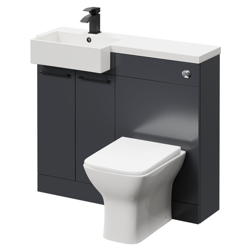 Napoli Combination Gloss Grey 1000mm Vanity Unit Toilet Suite with Left Hand Square Semi Recessed 1 Tap Hole Basin and 2 Doors with Matt Black Handles Right Hand View