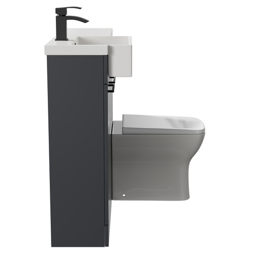 Napoli Combination Gloss Grey 1000mm Vanity Unit Toilet Suite with Left Hand Square Semi Recessed 1 Tap Hole Basin and 2 Doors with Matt Black Handles Side View