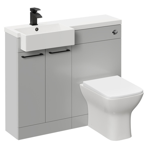Napoli Combination Gloss Grey Pearl 1000mm Vanity Unit Toilet Suite with Left Hand Square Semi Recessed 1 Tap Hole Basin and 2 Doors with Matt Black Handles Left Hand View