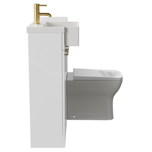 Napoli Combination Gloss White 1000mm Vanity Unit Toilet Suite with Left Hand Square Semi Recessed 1 Tap Hole Basin and 2 Doors with Brushed Brass Handles Side View