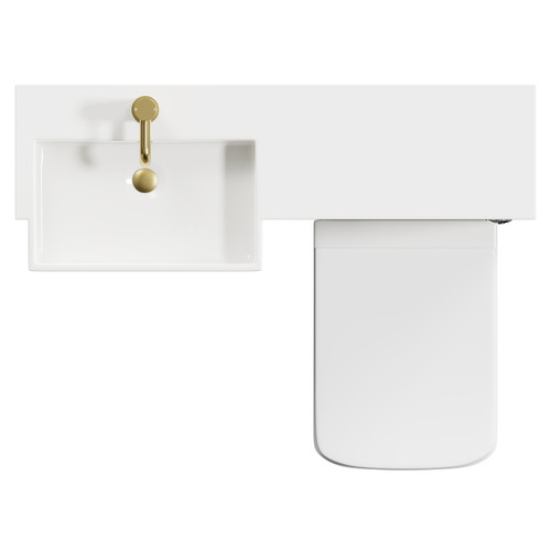 Napoli Combination Gloss White 1000mm Vanity Unit Toilet Suite with Left Hand Square Semi Recessed 1 Tap Hole Basin and 2 Doors with Brushed Brass Handles Top View From Above