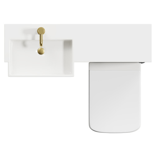 Napoli Combination Molina Ash 1000mm Vanity Unit Toilet Suite with Left Hand Square Semi Recessed 1 Tap Hole Basin and 2 Doors with Brushed Brass Handles Top View From Above