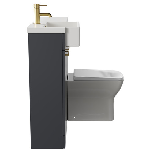 Napoli Combination Gloss Grey 1000mm Vanity Unit Toilet Suite with Left Hand Square Semi Recessed 1 Tap Hole Basin and 2 Doors with Brushed Brass Handles Side View