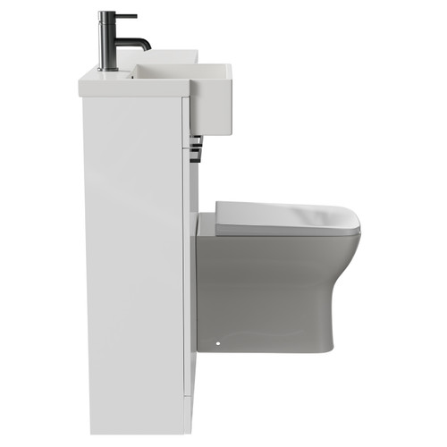 Napoli Combination Gloss White 1000mm Vanity Unit Toilet Suite with Left Hand Square Semi Recessed 1 Tap Hole Basin and 2 Doors with Gunmetal Grey Handles Side View