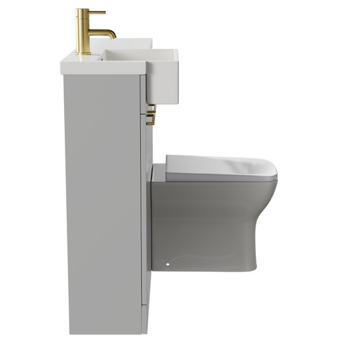 Napoli Combination Gloss Grey Pearl 1000mm Vanity Unit Toilet Suite with Left Hand Square Semi Recessed 1 Tap Hole Basin and 2 Doors with Brushed Brass Handles Side View