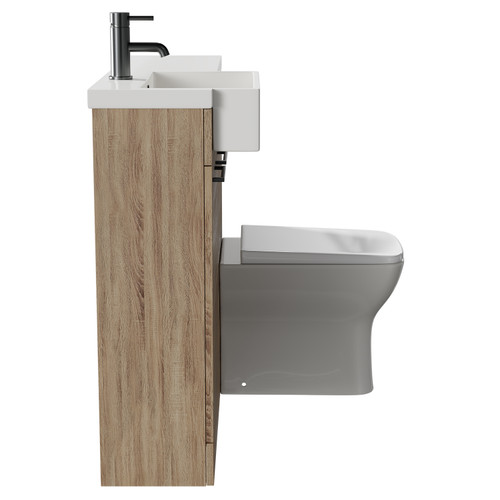 Napoli Combination Bordalino Oak 1000mm Vanity Unit Toilet Suite with Left Hand Square Semi Recessed 1 Tap Hole Basin and 2 Doors with Gunmetal Grey Handles Side View