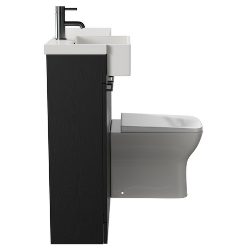 Napoli Combination Nero Oak 1000mm Vanity Unit Toilet Suite with Left Hand Square Semi Recessed 1 Tap Hole Basin and 2 Doors with Gunmetal Grey Handles Side View