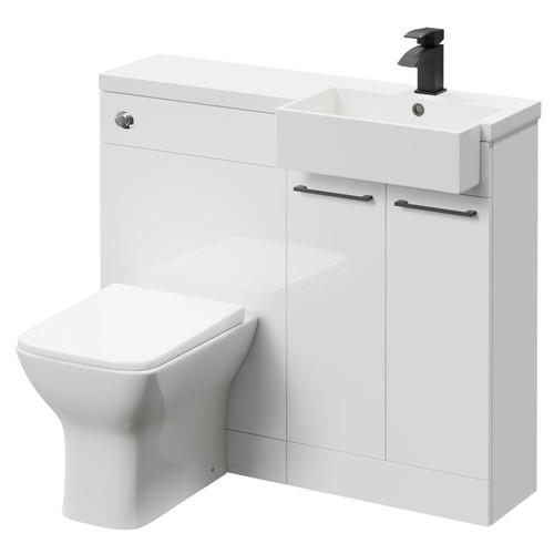 Napoli Combination Gloss White 1000mm Vanity Unit Toilet Suite with Right Hand Square Semi Recessed 1 Tap Hole Basin and 2 Doors with Matt Black Handles Right Hand View