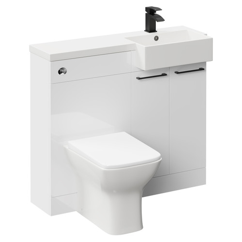 Napoli Combination Gloss White 1000mm Vanity Unit Toilet Suite with Right Hand Square Semi Recessed 1 Tap Hole Basin and 2 Doors with Matt Black Handles Left Hand View