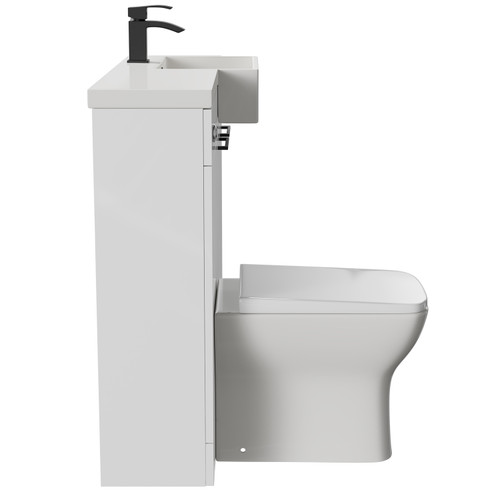 Napoli Combination Gloss White 1000mm Vanity Unit Toilet Suite with Right Hand Square Semi Recessed 1 Tap Hole Basin and 2 Doors with Matt Black Handles Side View