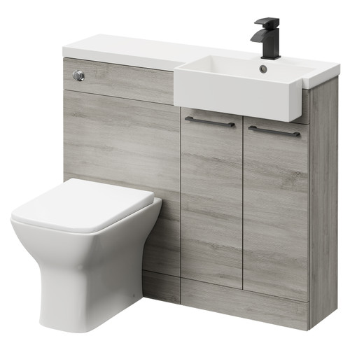 Napoli Combination Molina Ash 1000mm Vanity Unit Toilet Suite with Right Hand Square Semi Recessed 1 Tap Hole Basin and 2 Doors with Matt Black Handles Right Hand View